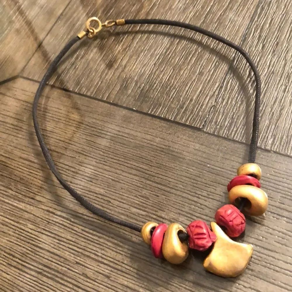 Vintage 1990’s matte gold beaded choker waxed corded necklace